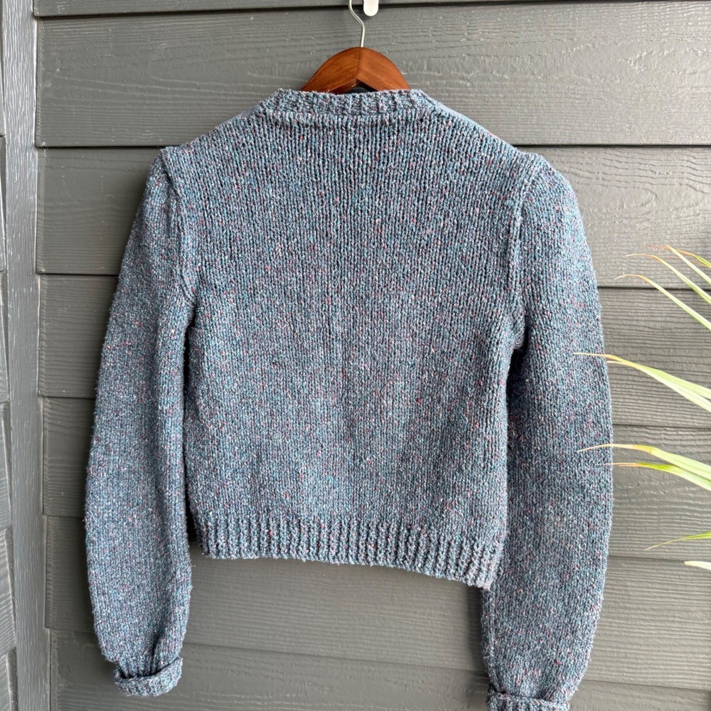 Vintage Patchwork Floral Knit Cropped Cardigan Cottagecore Grandma Core - Picture 2 of 6